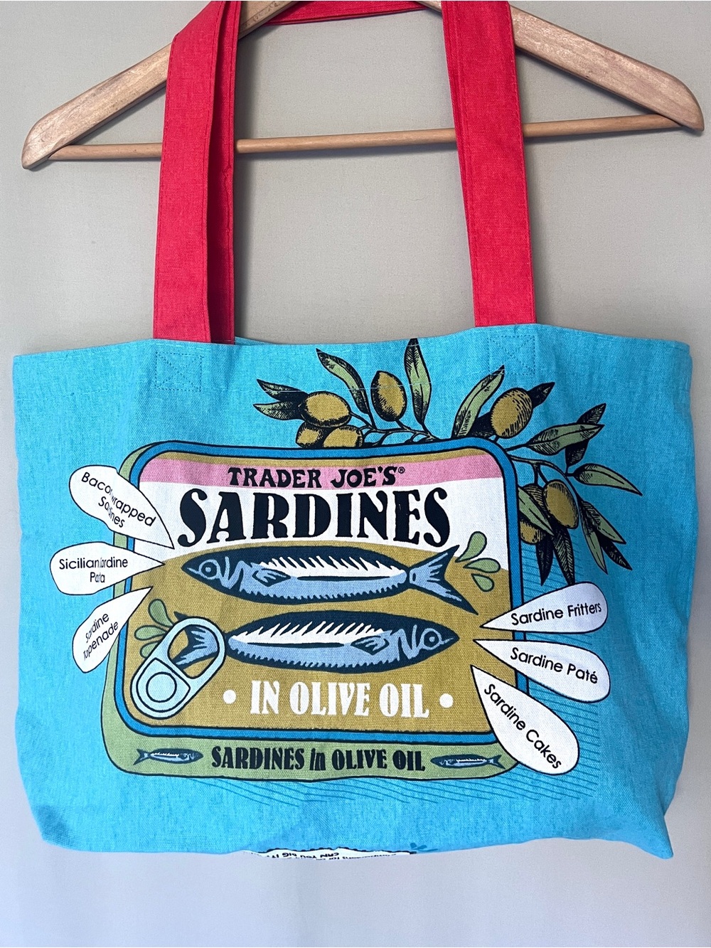 Trader Joe's Sardines Reusable Tote Bag Sardine Toast Grocery Tote